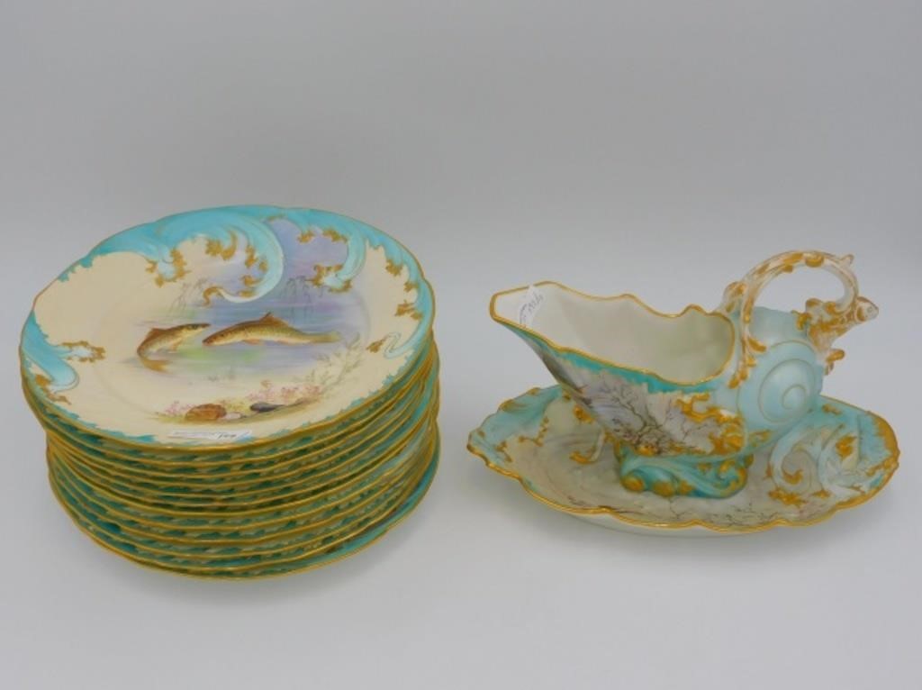  13 PIECE LIMOGES PIECE FISH SET  30366e