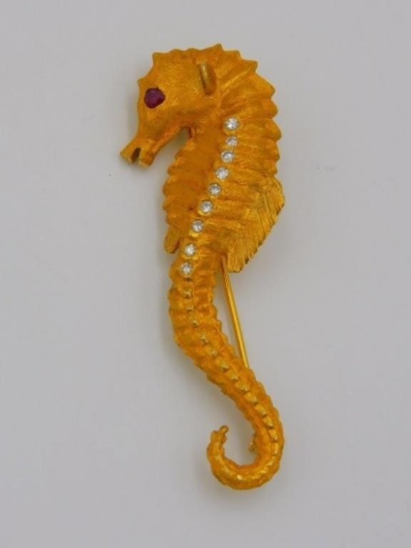 14KT YELLOW GOLD SEAHORSE BROOCH 303697