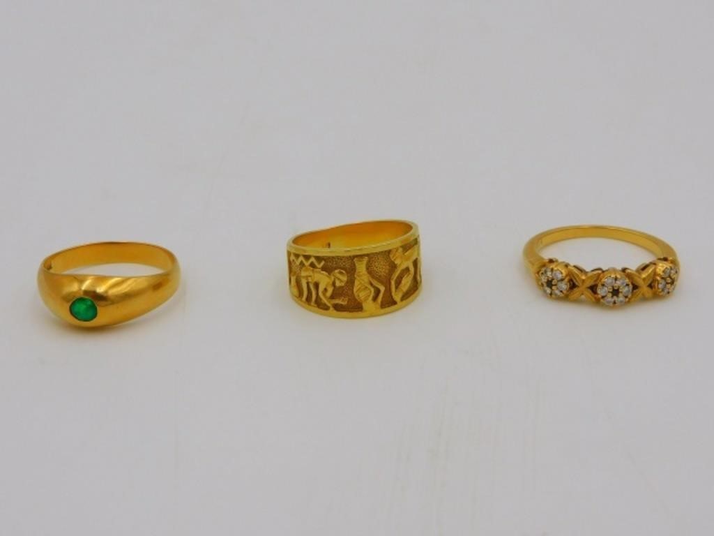 (3) 18KT YELLOW GOLD RINGS, TO