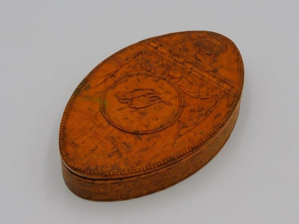 EARLY 19TH C CARVED BURL HINGED 3037b9