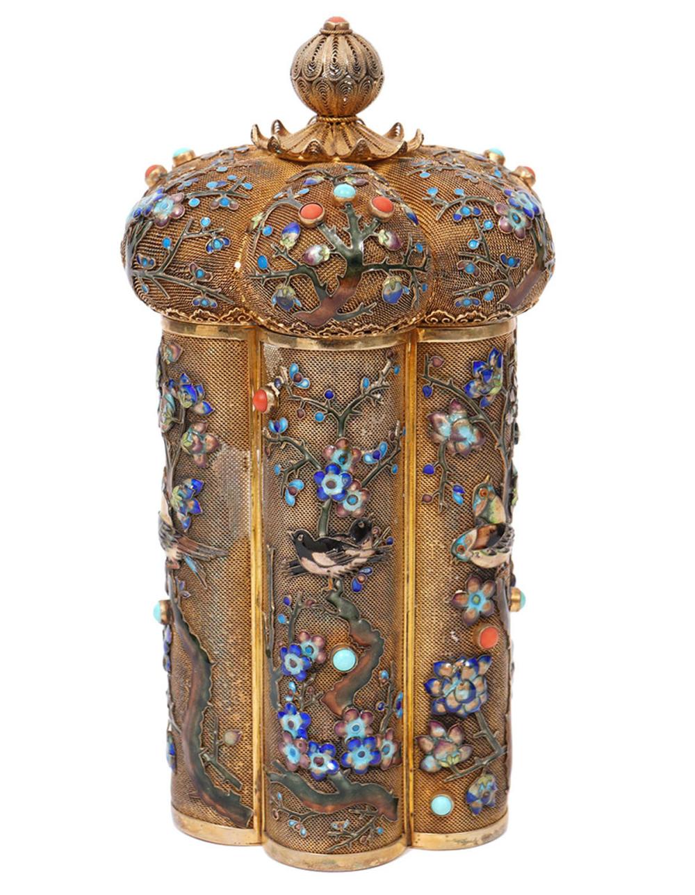 CHINESE GILT SILVER JEWELED ENAMELED 3010d5