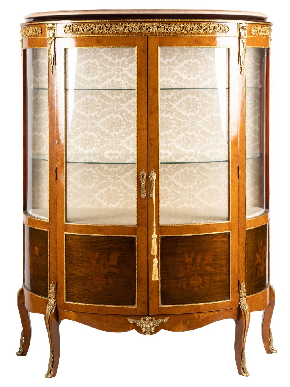 GILT METAL MOUNTED DEMILUNE VITRINE 301105