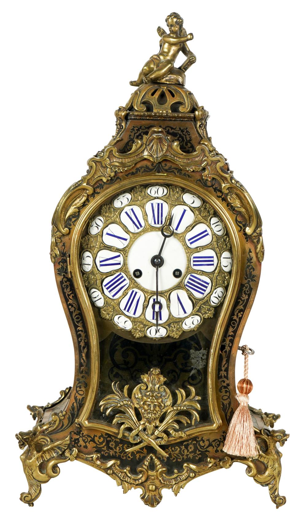 FRENCH BOULLE-STYLE MANTLE CLOCKstamped