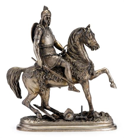 Silvered bronze equestrian figure