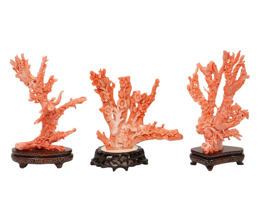 3 PCS CHINESE CARVED CORAL BRANCHES 30116e