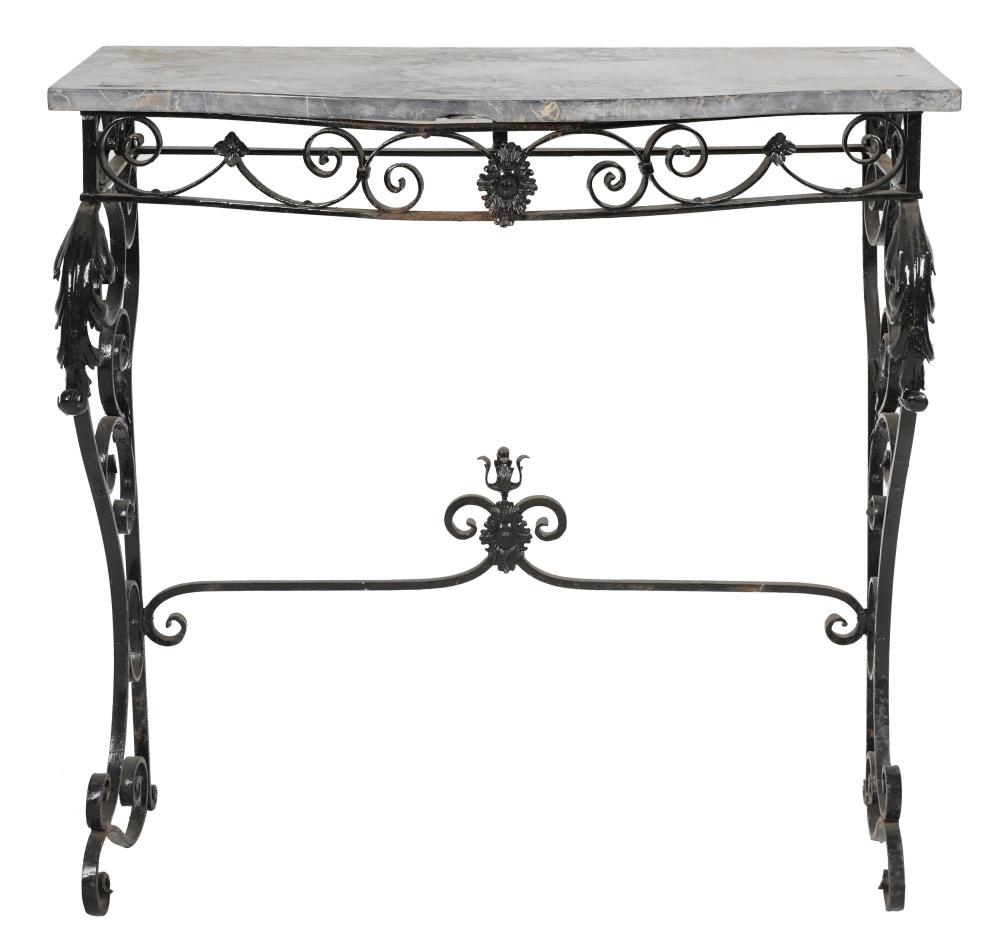 BLACK PAINTED IRON AND MARBLE TOP