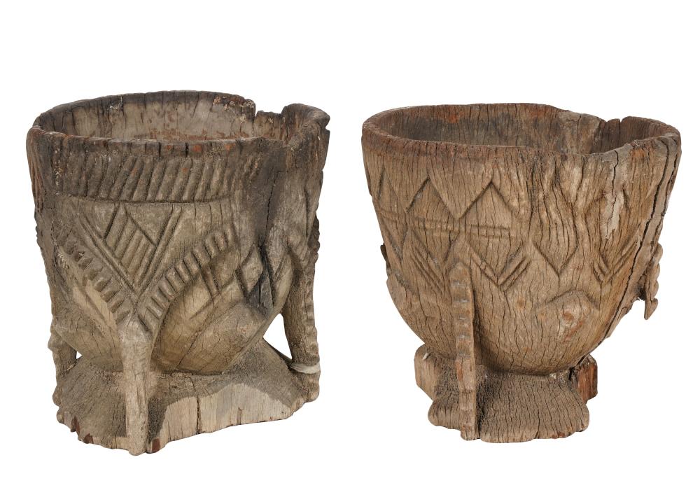 PAIR OF PRIMITIVE CARVED WOOD VESSELSCondition: