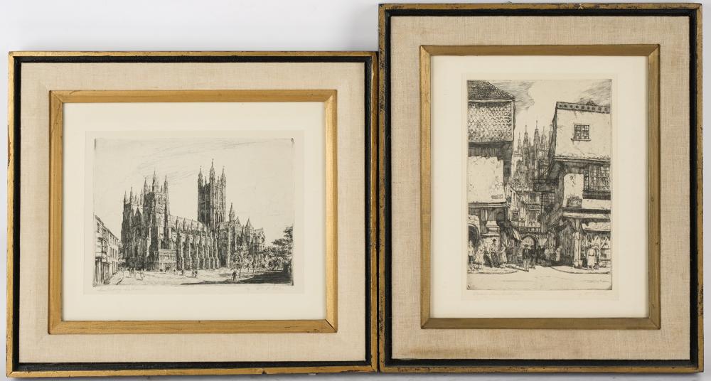 TWO ETCHINGS OF CANTERBURY, ENGLANDeach