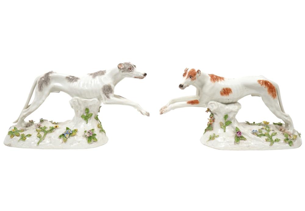 TWO GERMAN PORCELAIN DOG FIGURINESTwo