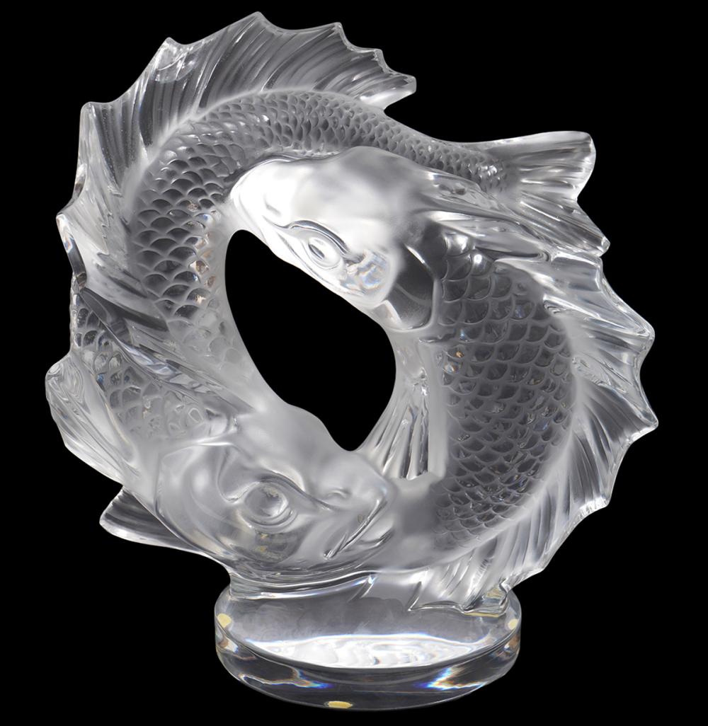 LALIQUE DEUX POISSON CLEAR FROSTED 30122e