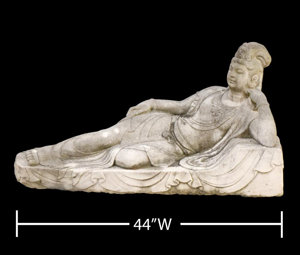 CHINESE GUANYIN CARVED MARBLE RECLINING 30126e