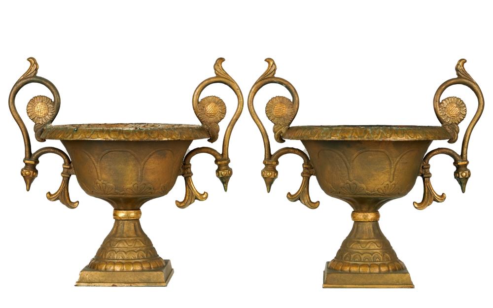 PAIR OF GILT IRON URNSdouble handled  3012ab