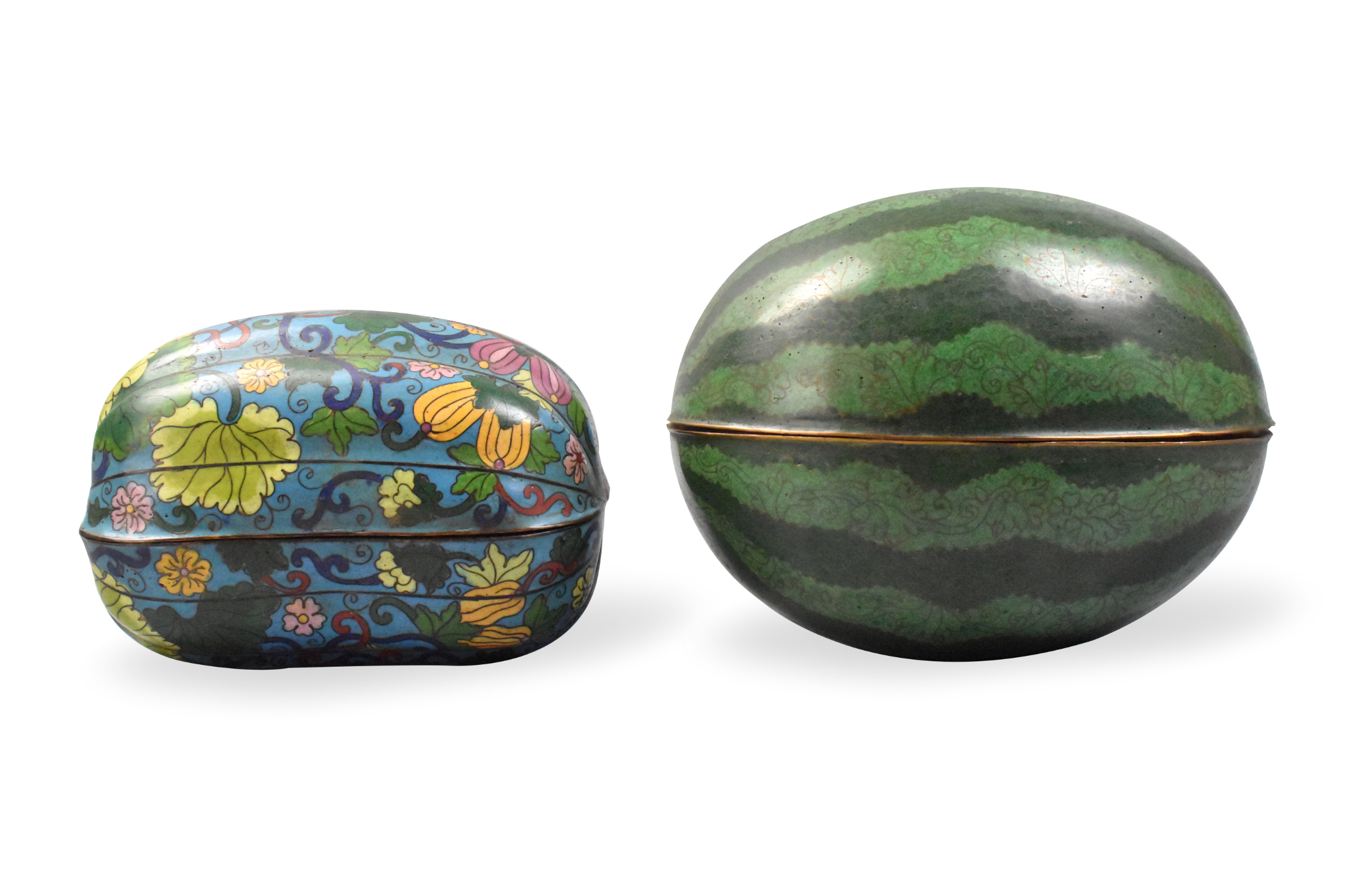 2 CHINESE CLOISONNE MELON SHAPED 301531