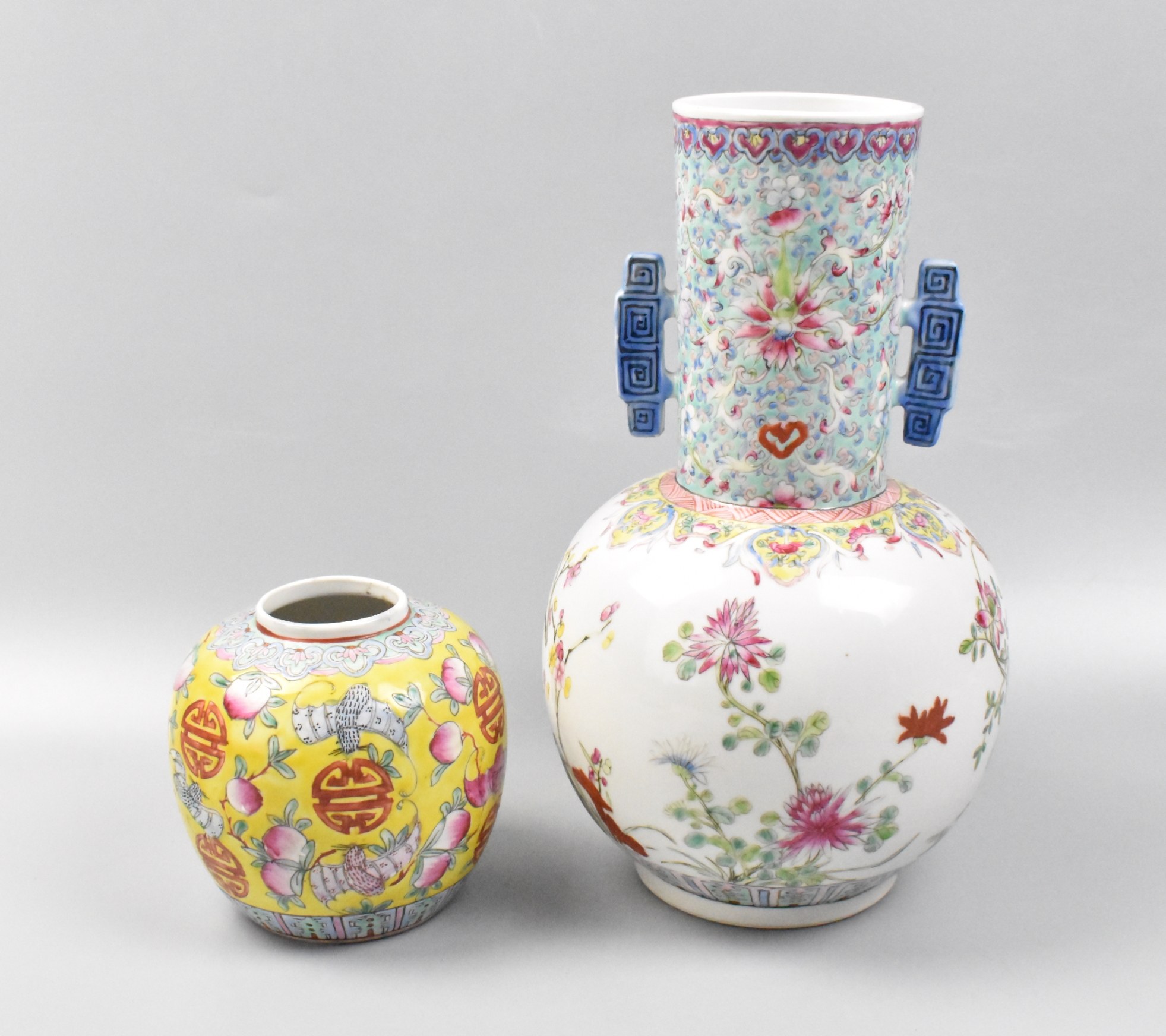 2 CHINESE FAMILLE ROSE JAR & VASE,