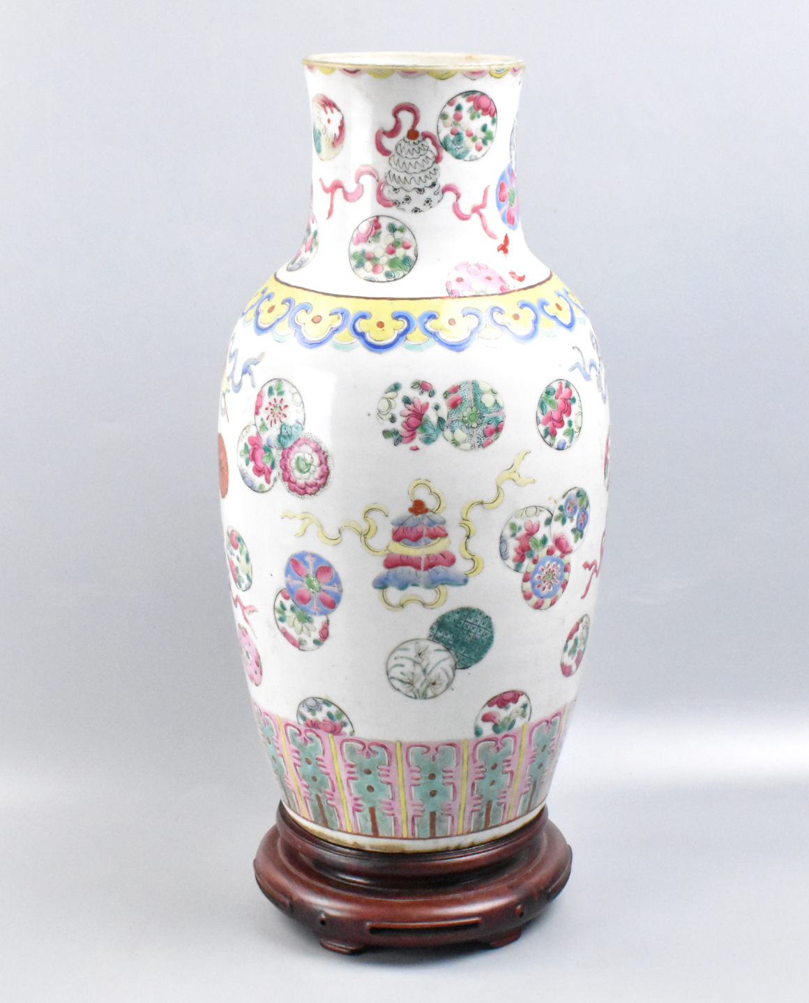 CHINESE FAMILLE ROSE VASE & STAND,