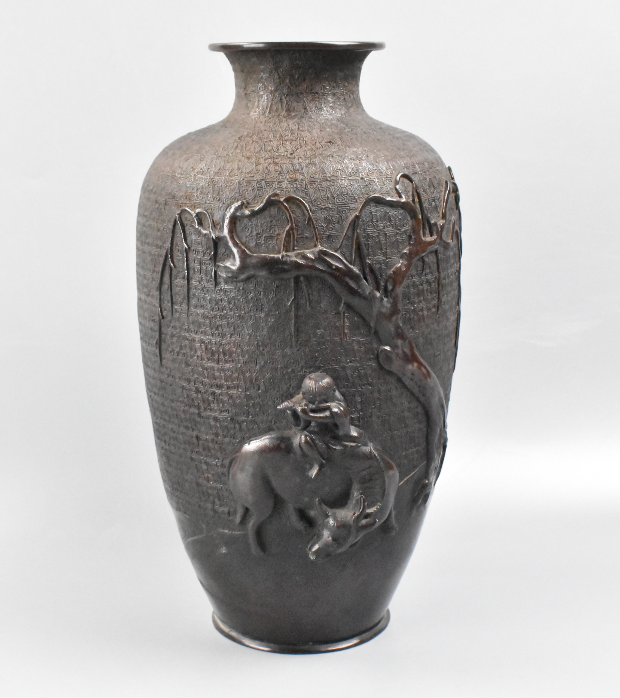 JAPANESE BRONZE VASE WITH BOY ON