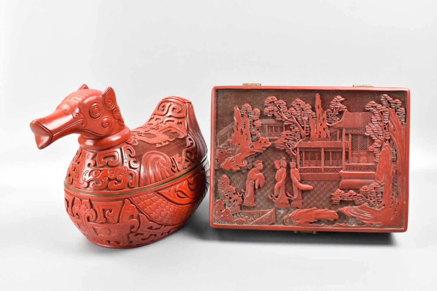 2 CHINESE CINNABAR COVERED BOXES ROC 301609