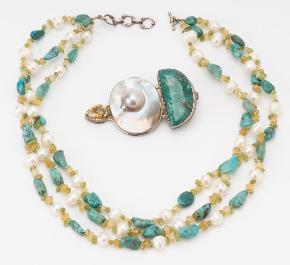 TURQUOISE PERIDOT AND PEARL NECKLACETurquoise 301637