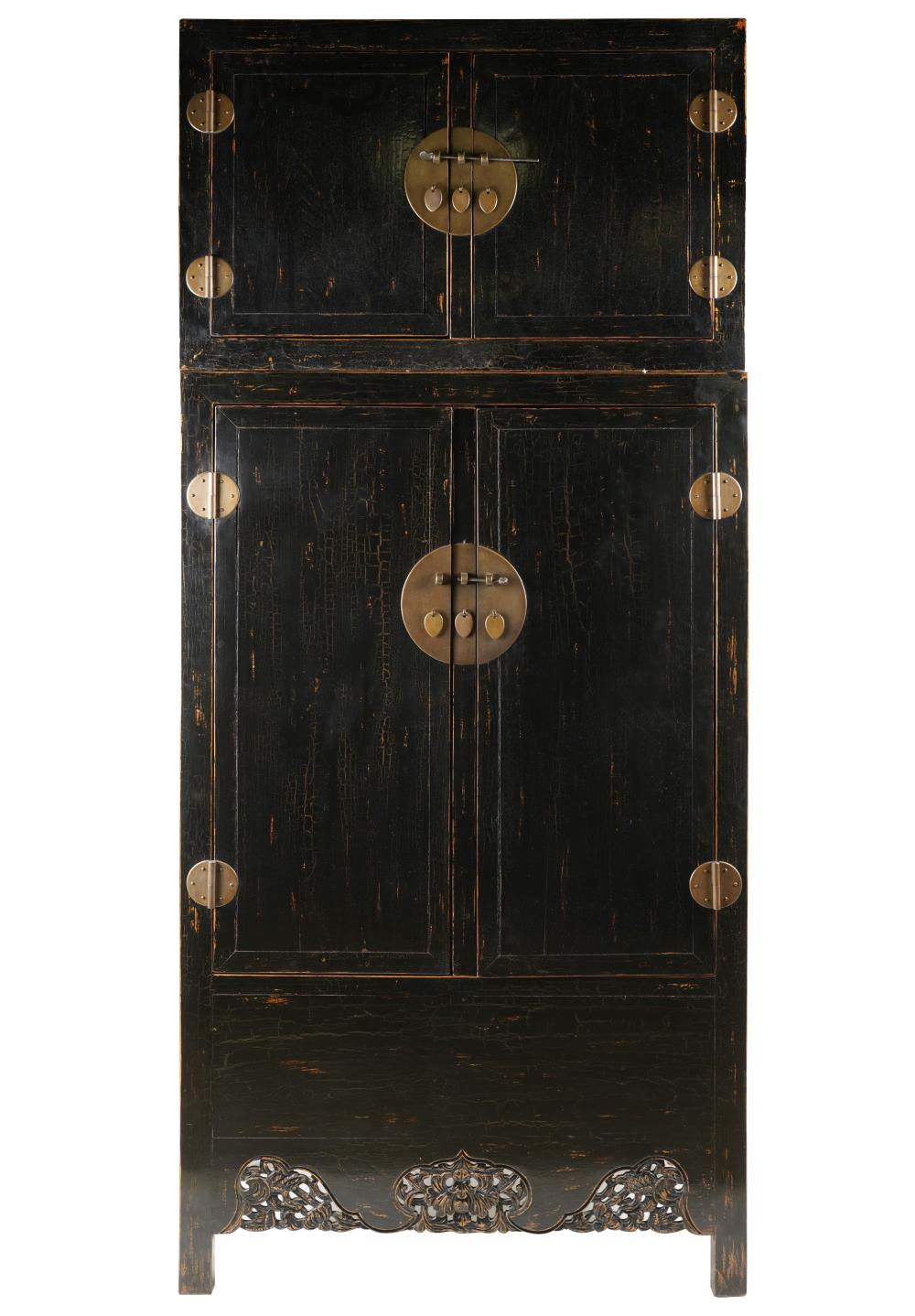 CHINESE BLACK LACQUERED CABINETconstructed 30166f