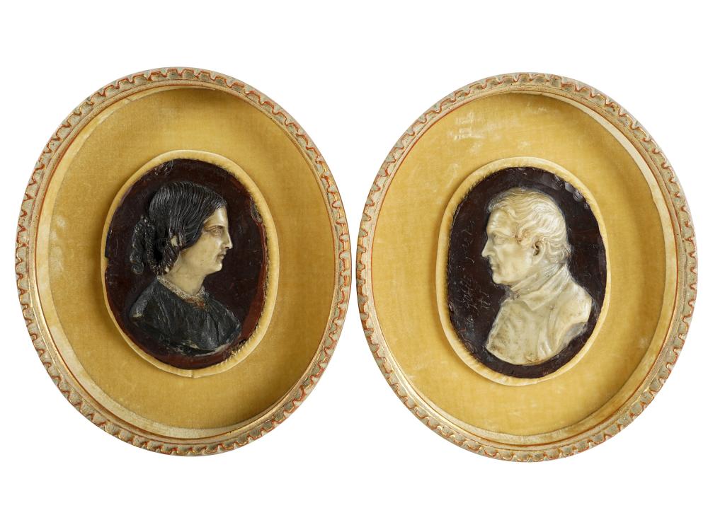 PAIR OF CONTINENTAL WAX PORTRAIT