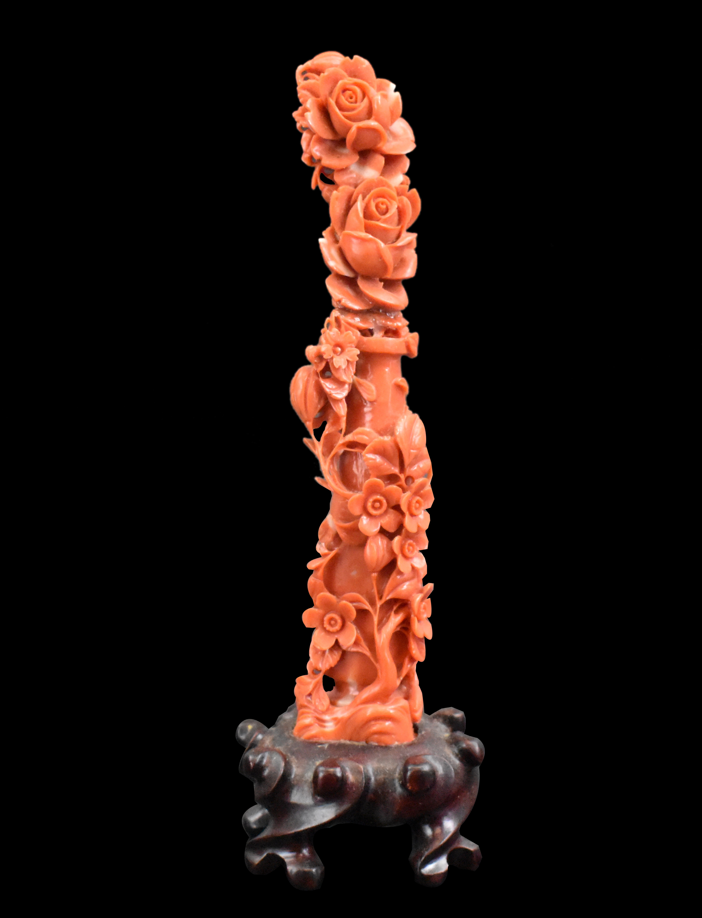 CHINESE RED CORAL CARVED FLOWER