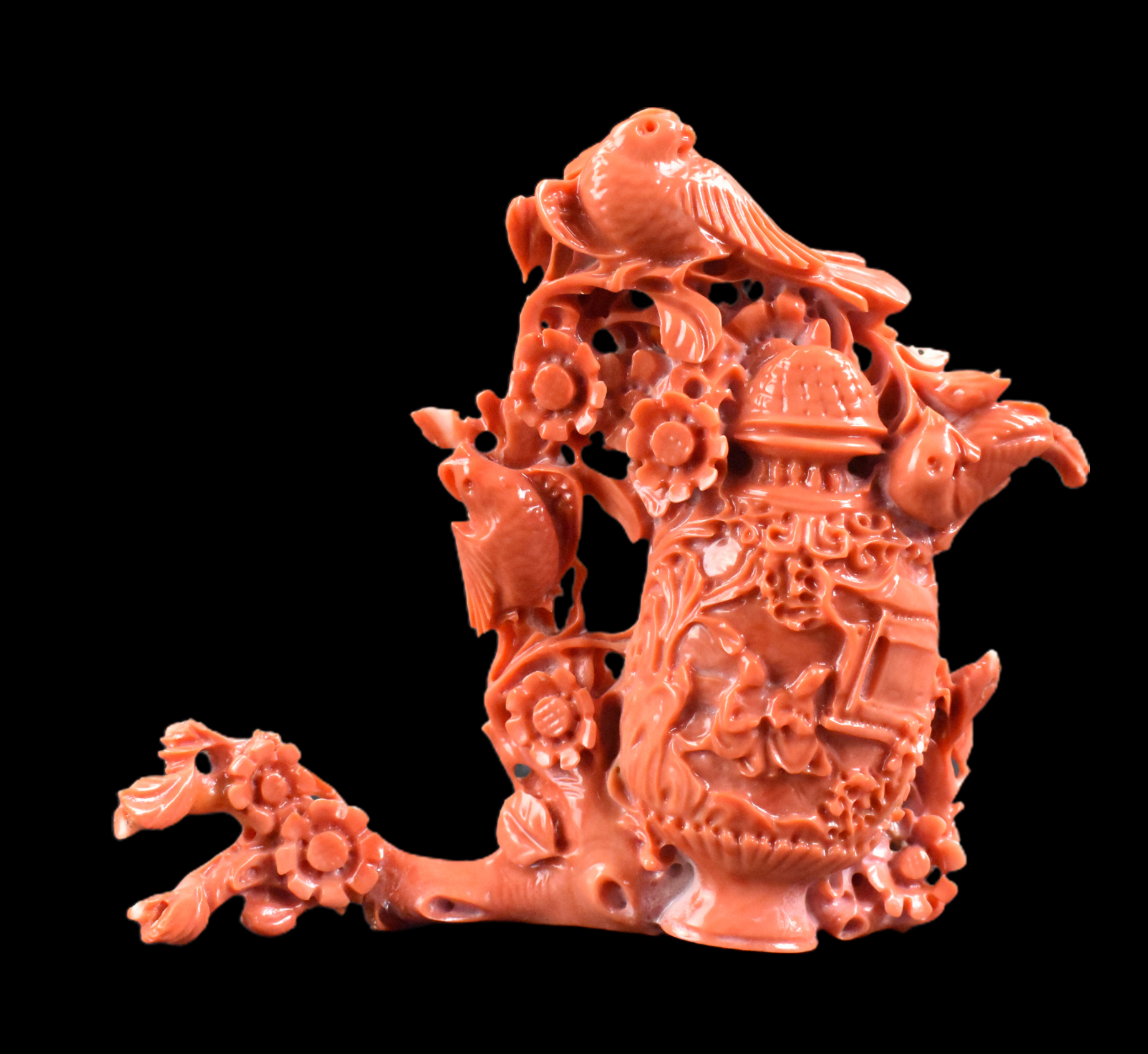 CHINESE RED CORAL CARVED MAGPIE 301706