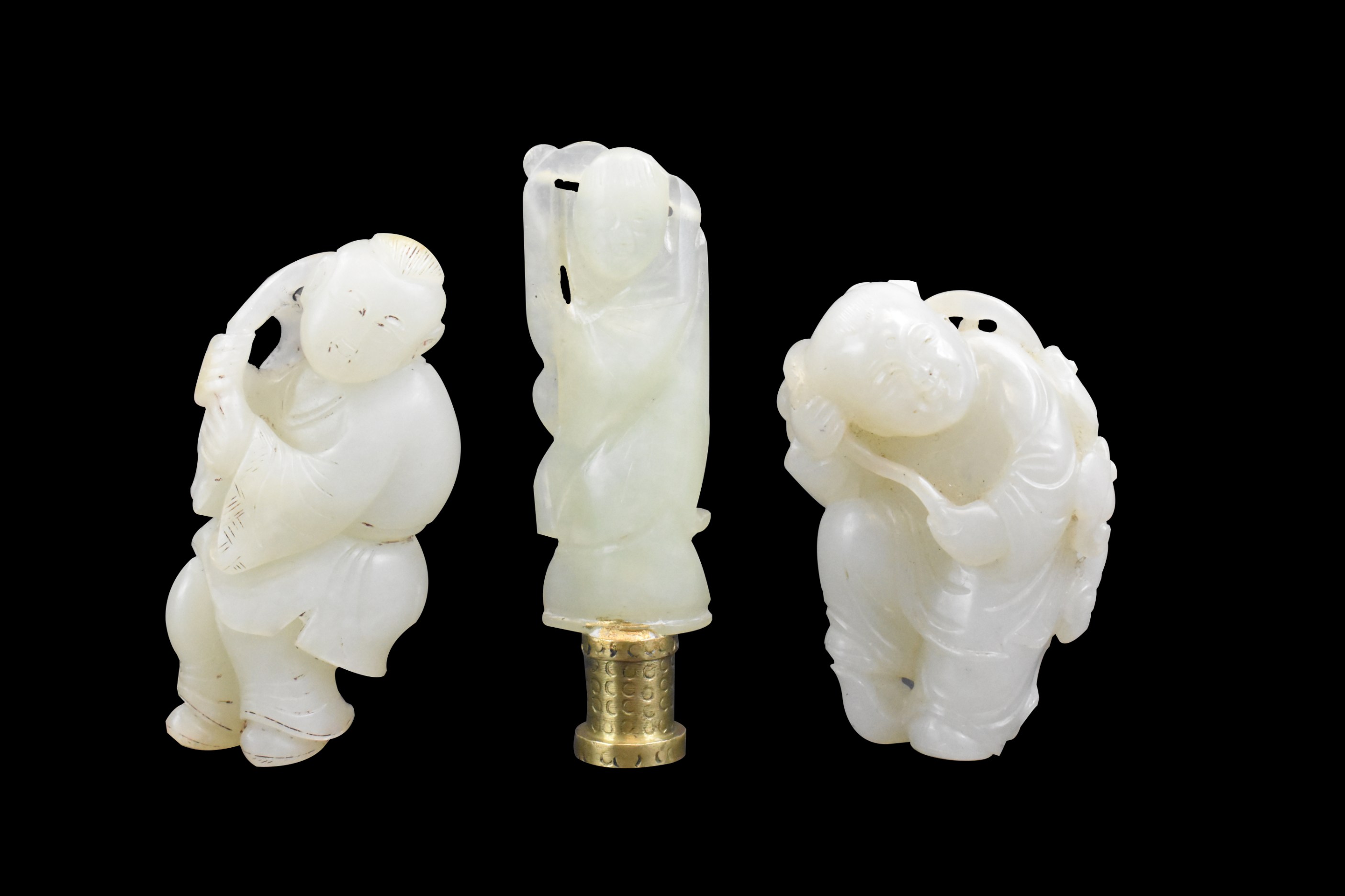 GROUP OF 3 CHINESE WHITE JADE FIGURES QING 30171c