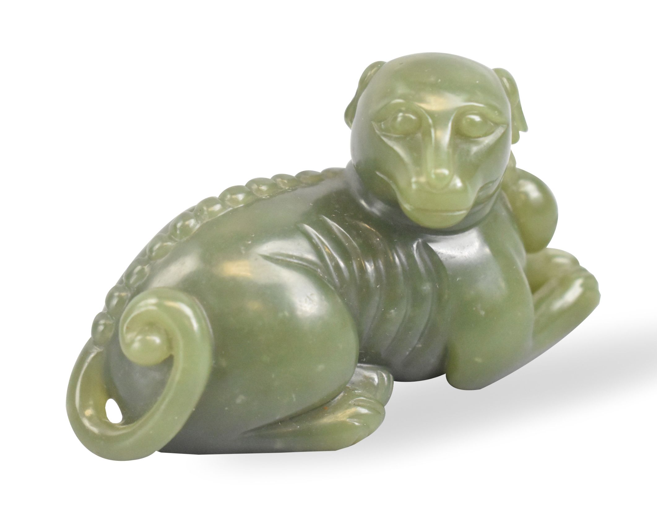 CHINESE SPINACH JADE CARVED DOG,