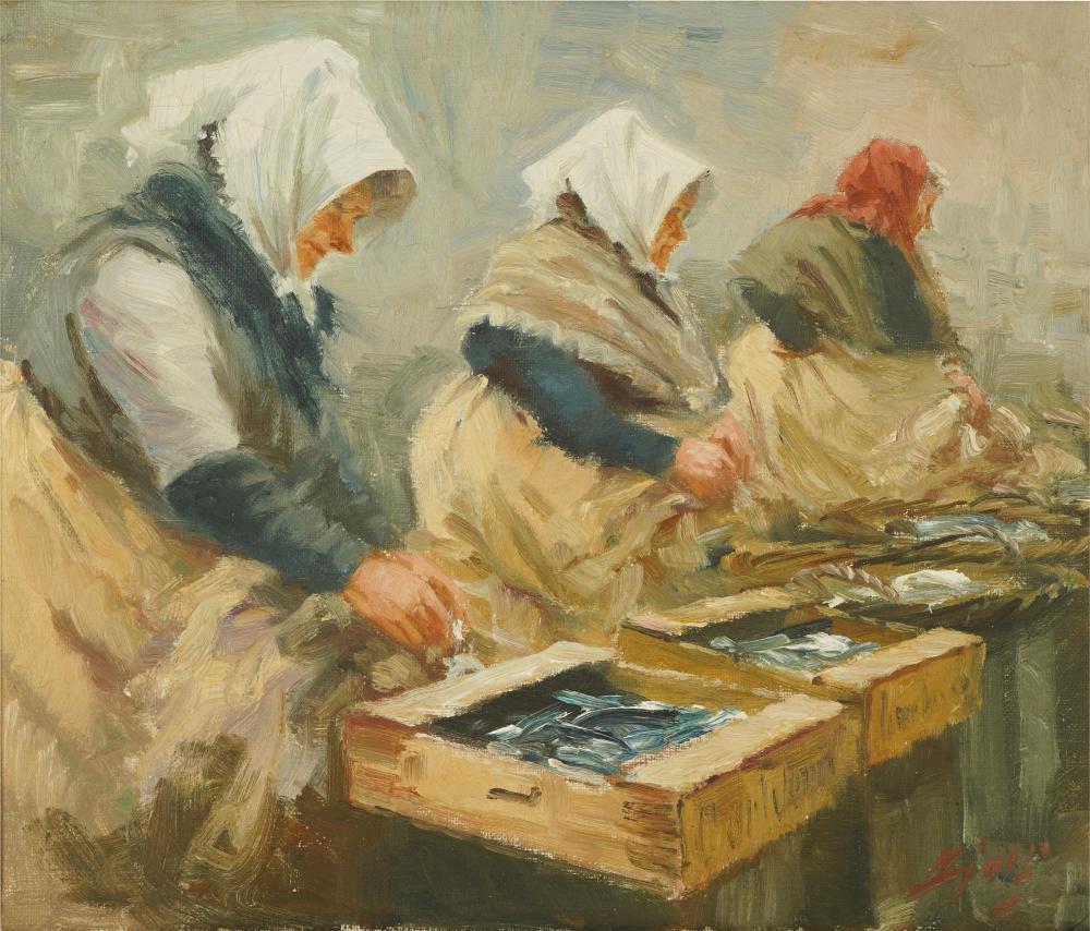 20TH CENTURY: WOMEN SELLING FISHoil