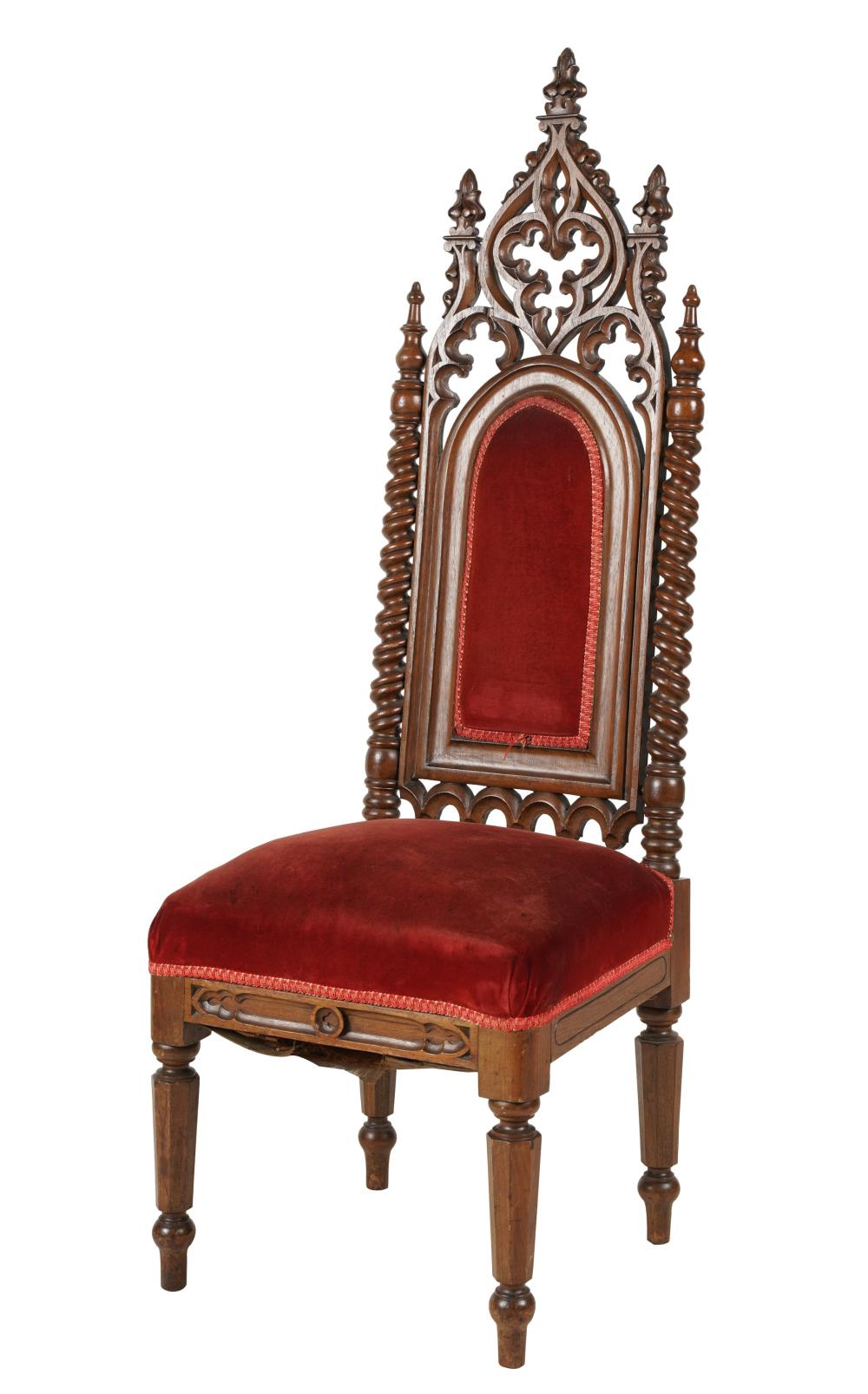 GOTHIC-STYLE CARVED CHAIRwith red