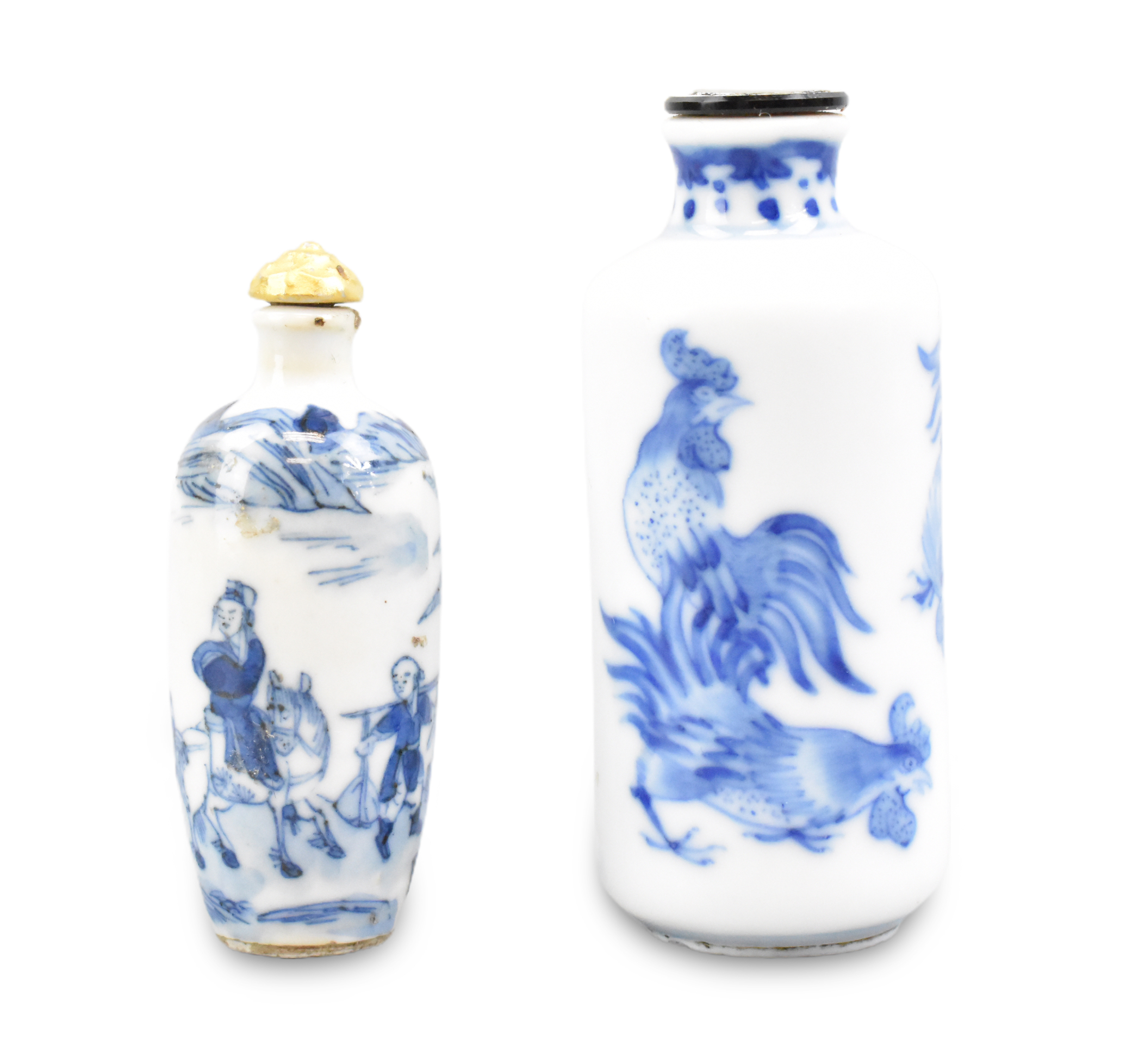2 CHINESE SNUFF BOTTLE W ROOSTER 30177a