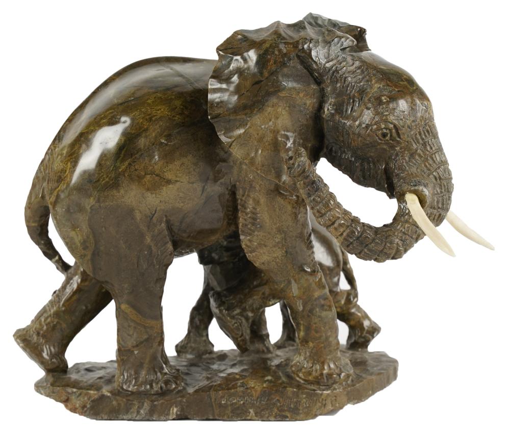 SIMON MANDAZA (B. 1945): ELEPHANTcarved