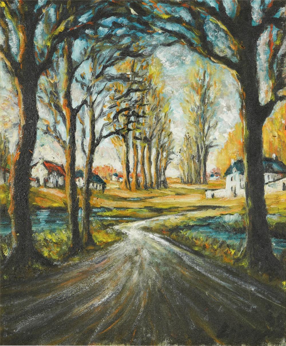 20TH CENTURY: COUNTRY ROAD LANDSCAPEoil