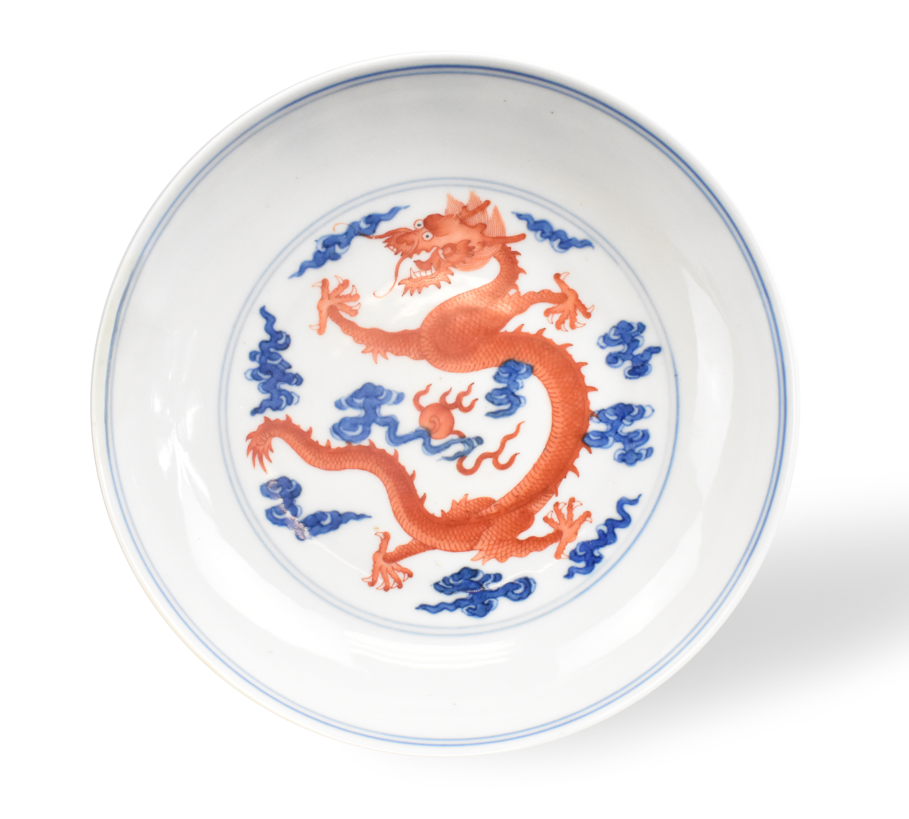 CHINESE BLUE& IRON RED DRAGON DISH,DAOGUANG