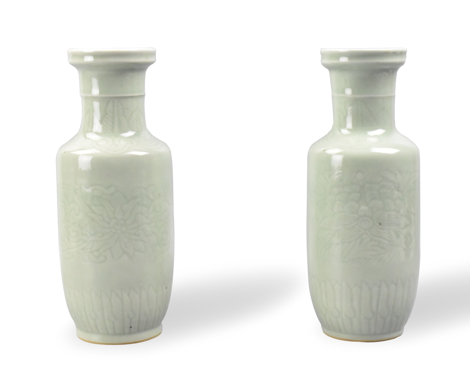 PAIR OF CHINESE CELADON GLAZE ROULEAU