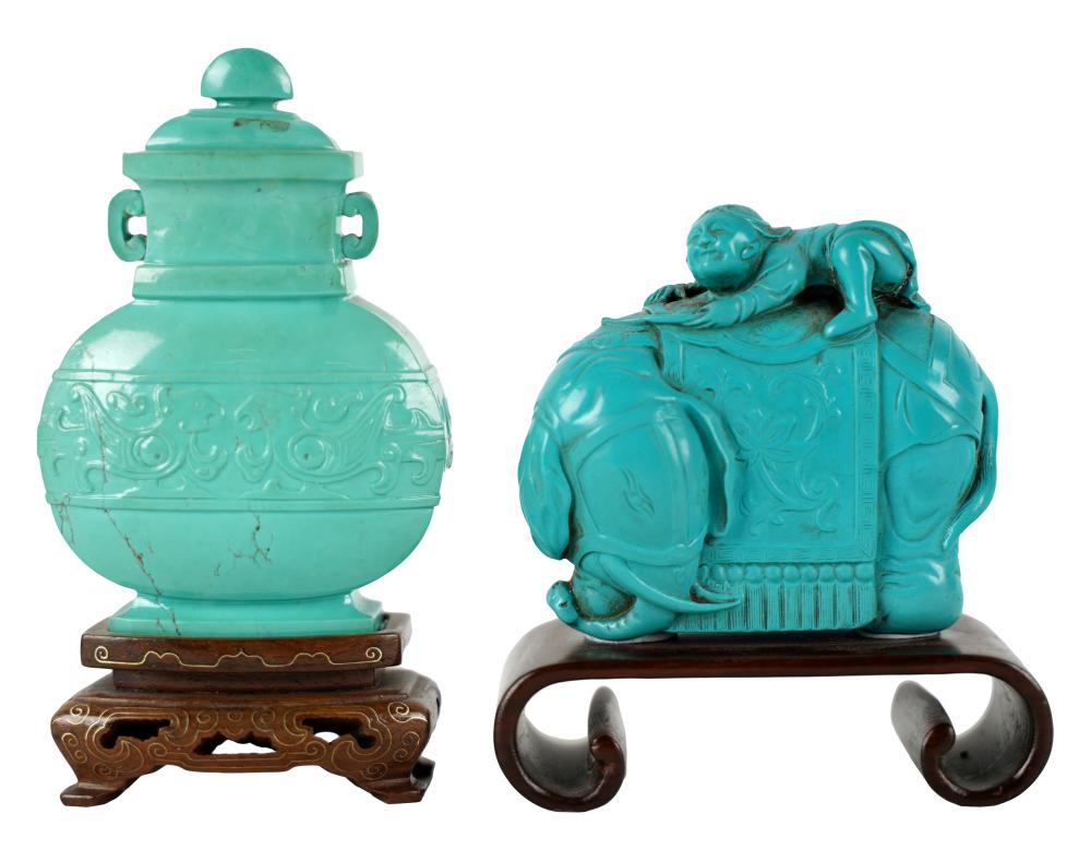 TWO CHINESE TURQUOISE CARVINGSthe 301812