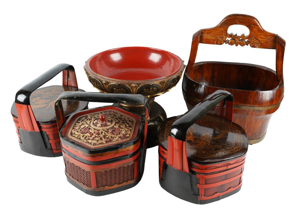 COLLECTION OF ASIAN LACQUERED WOOD