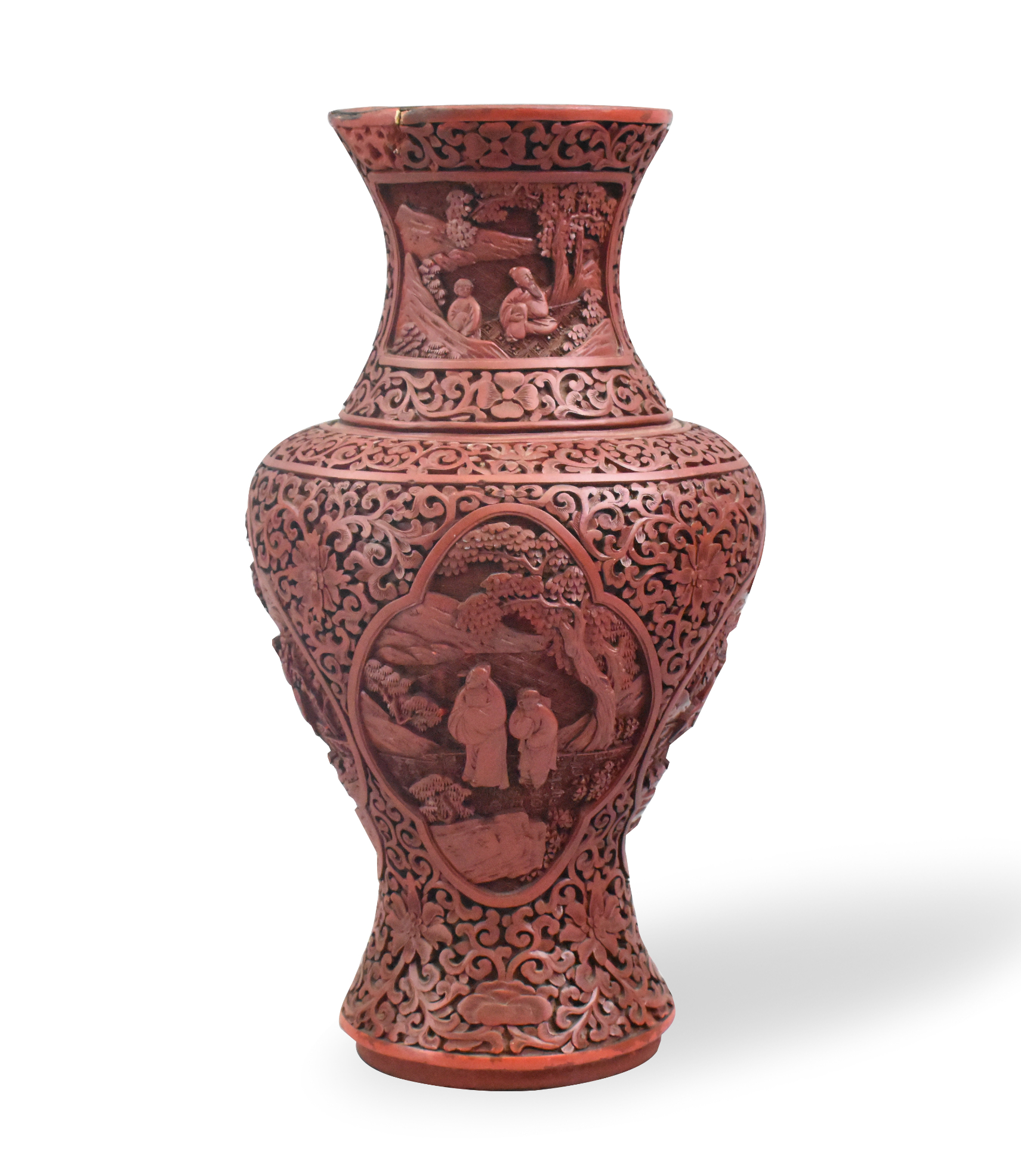 CHINESE RED CINNABAR CARVED VASE 19TH 301871