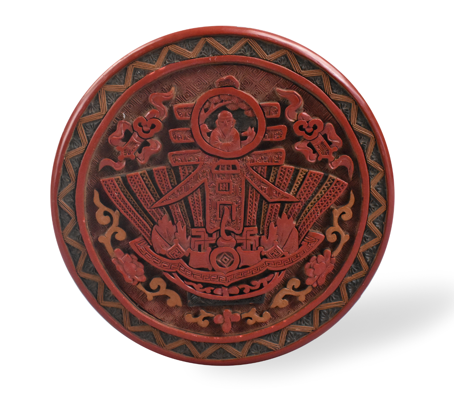 CHINESE CINNABAR CARVED COVERED