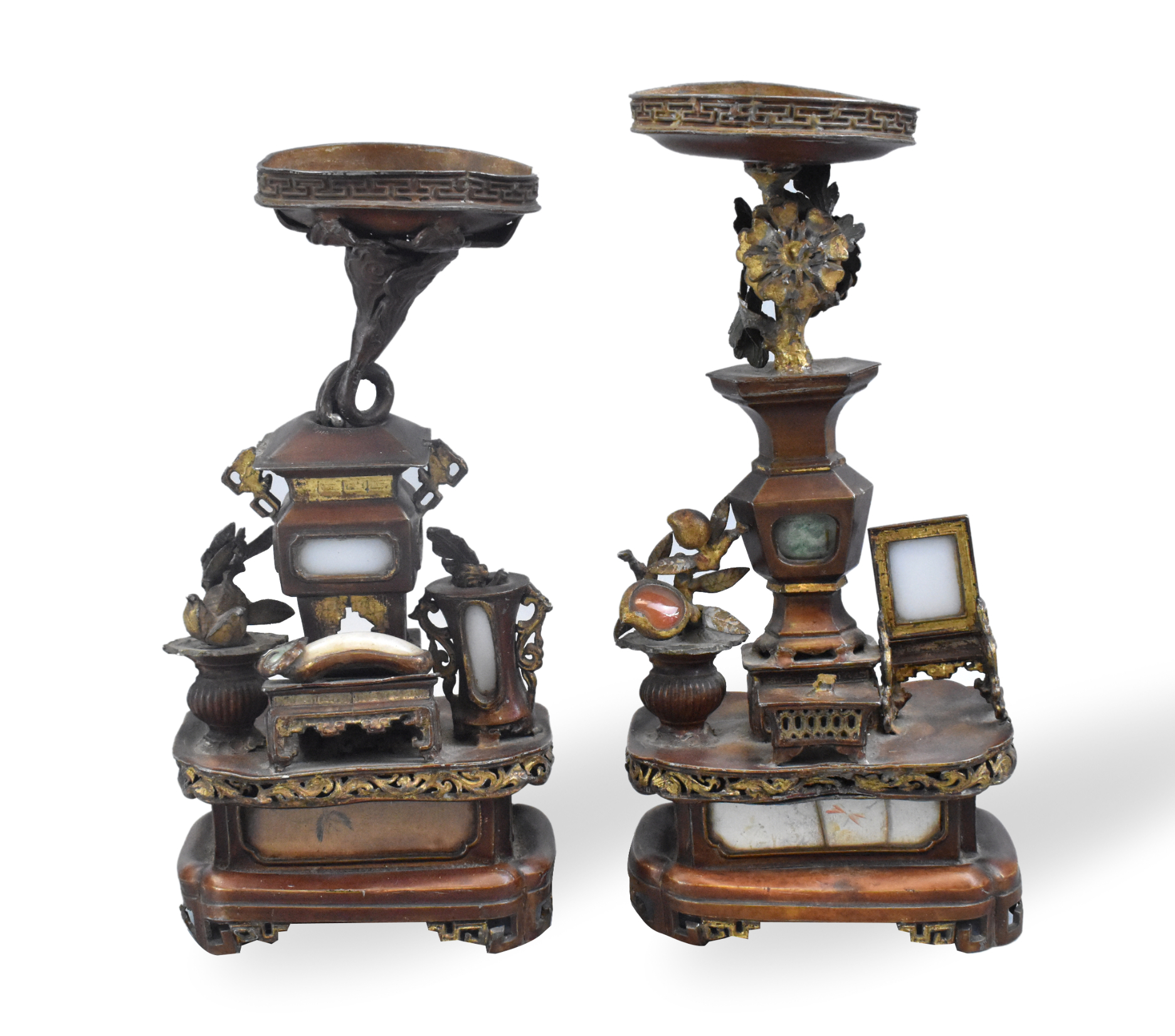 PAIR OF CHINESE PEWTER ALTAR STANDS  30187d