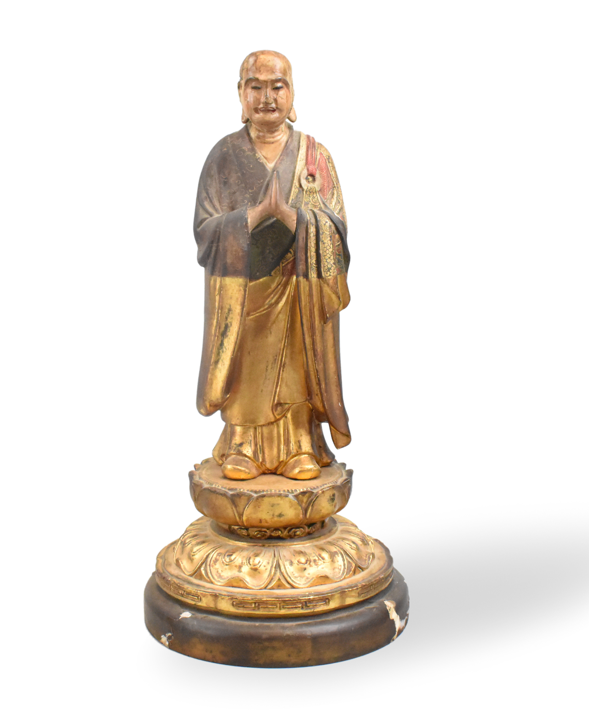 JAPANESE GILT LACQUERED WOOD LOHAN,MEIJI