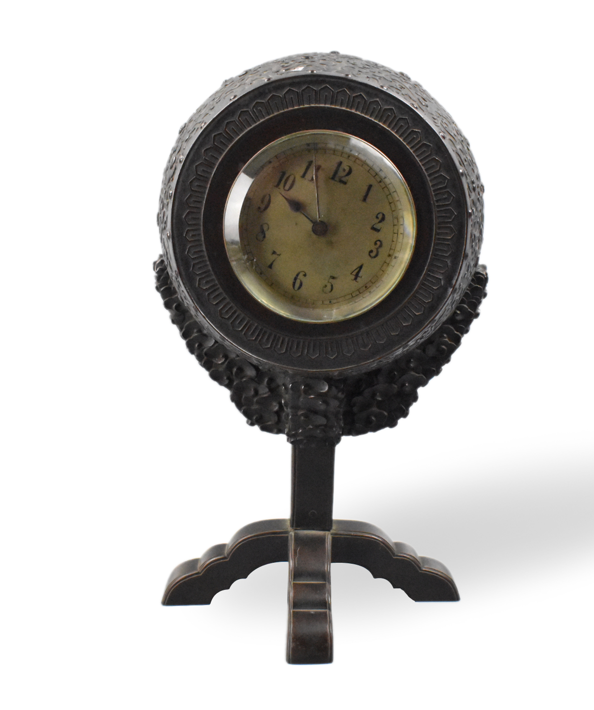 JAPANESE BRONZE BARREL SHAPED CLOCK,