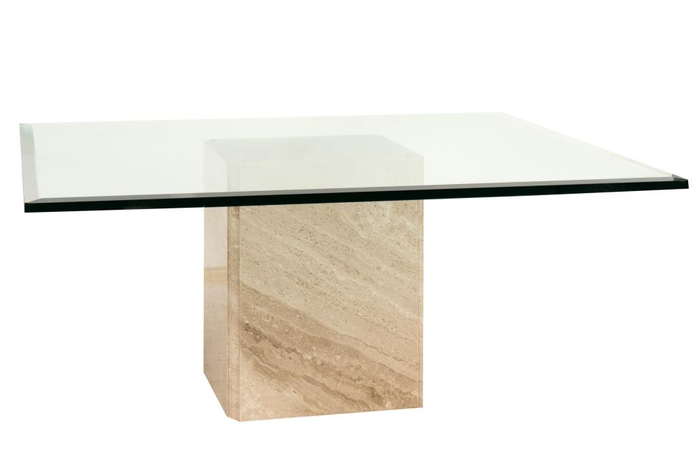 TRAVERTINE AND GLASS COFFEE TABLEcontemporary  3018ad