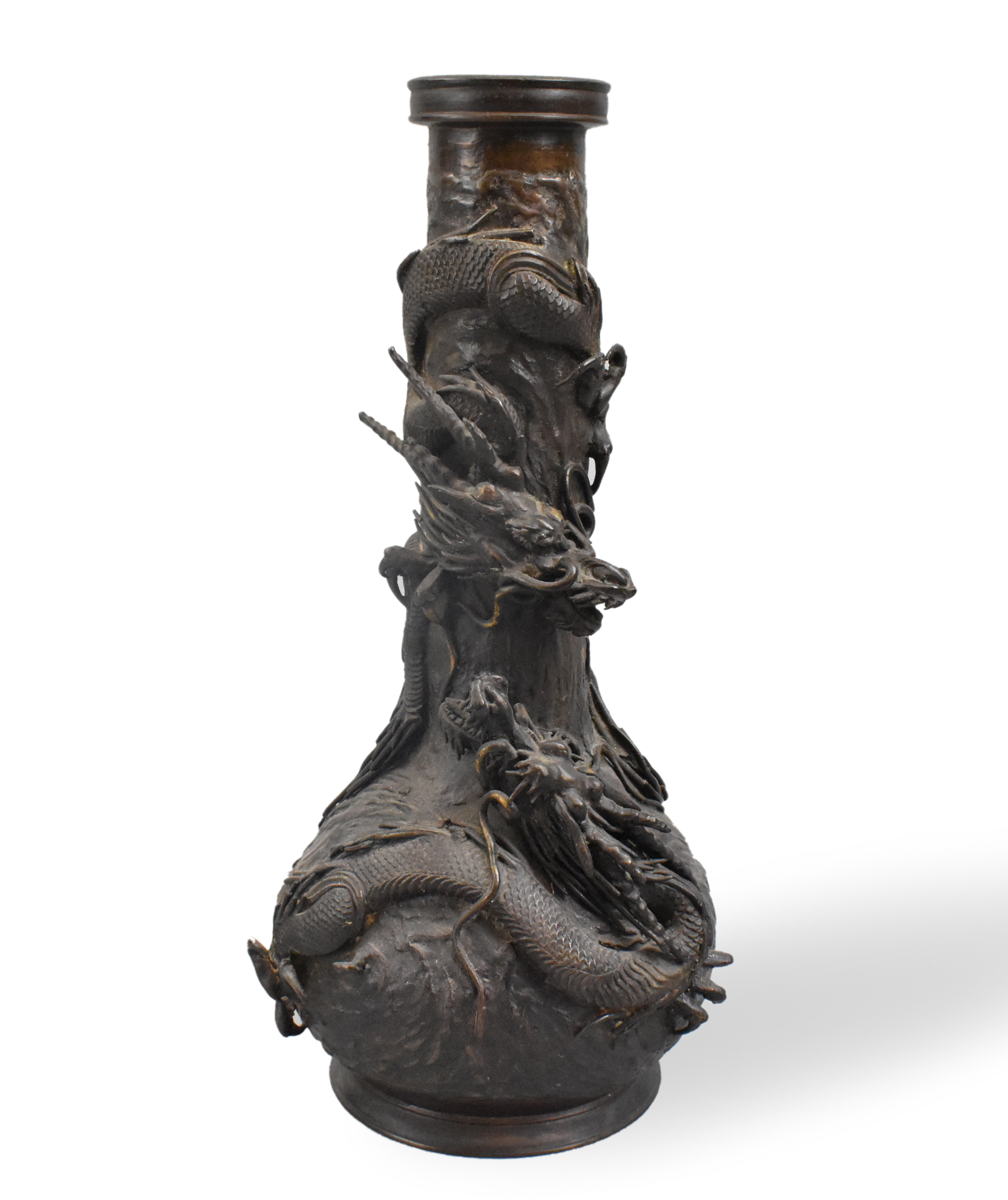 JAPANESE BRONZE CAST DRAGON VASE, MEIJI