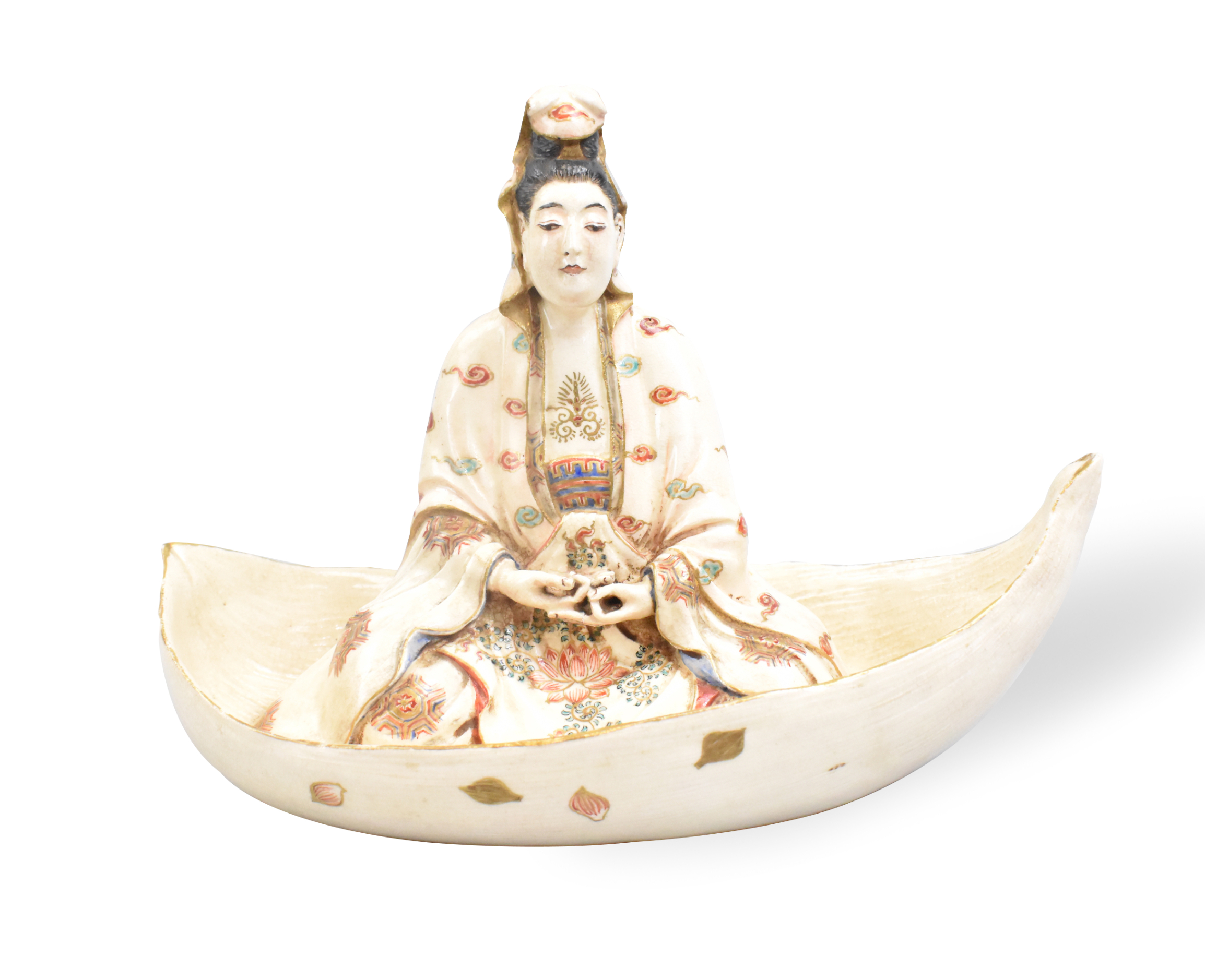 JAPANESE SATSUMA GUANYIN FIGURINE ON