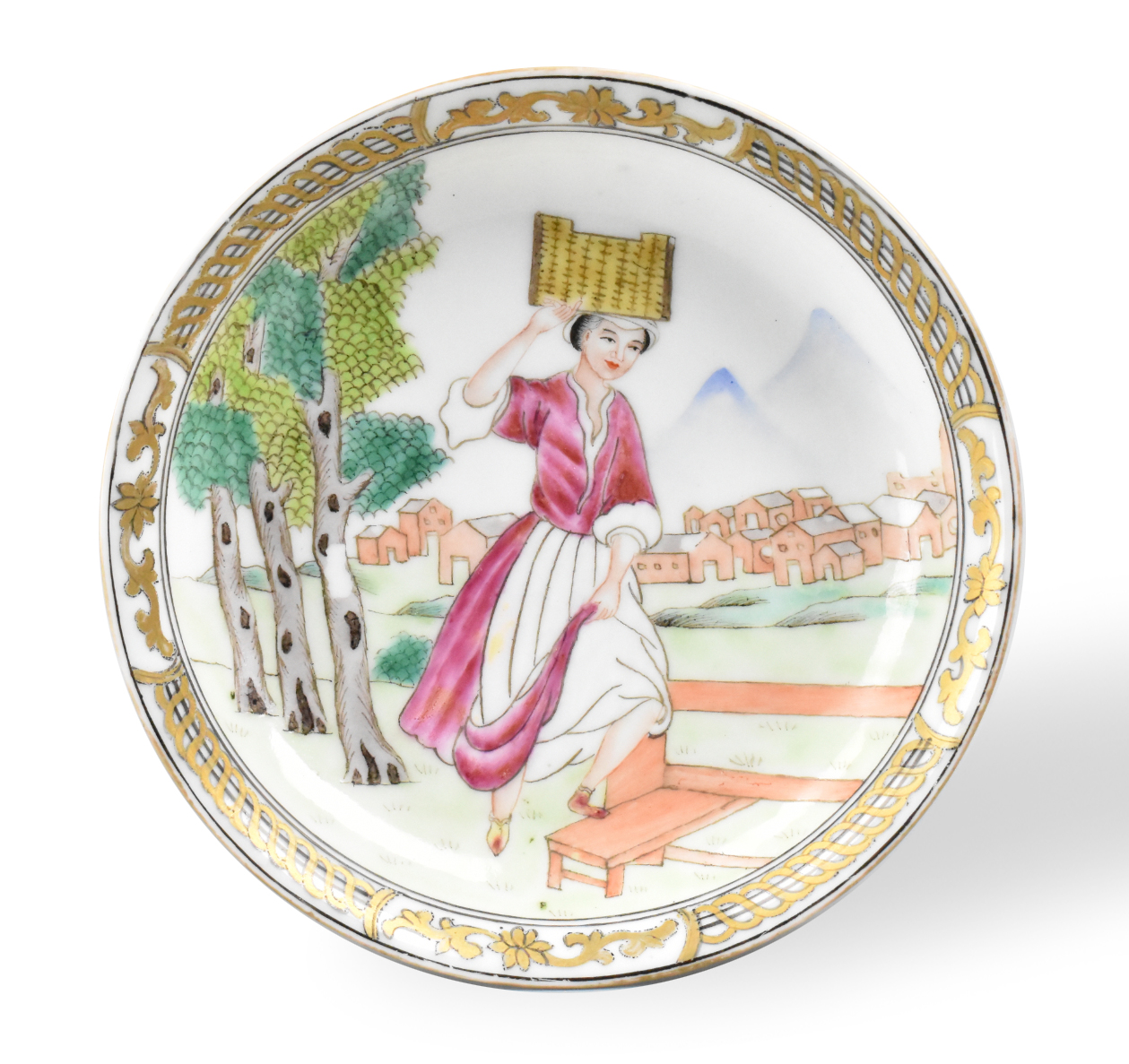 CHINESE EXPORT DISH W EROTIC SCENE 18TH 3018dd