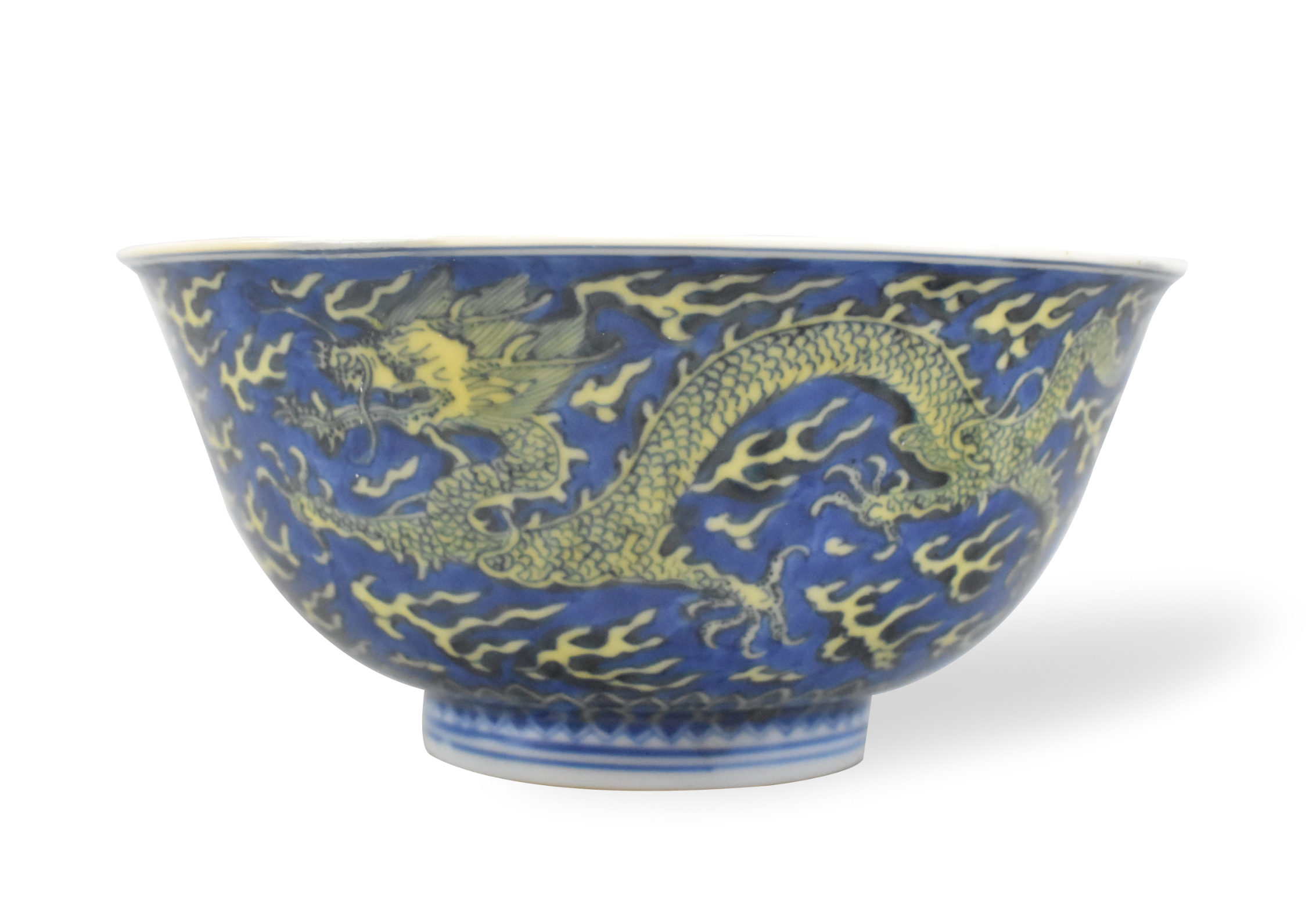 CHINESE BLUE YELLOW DRAGON BOWL KANGXI 3018e8