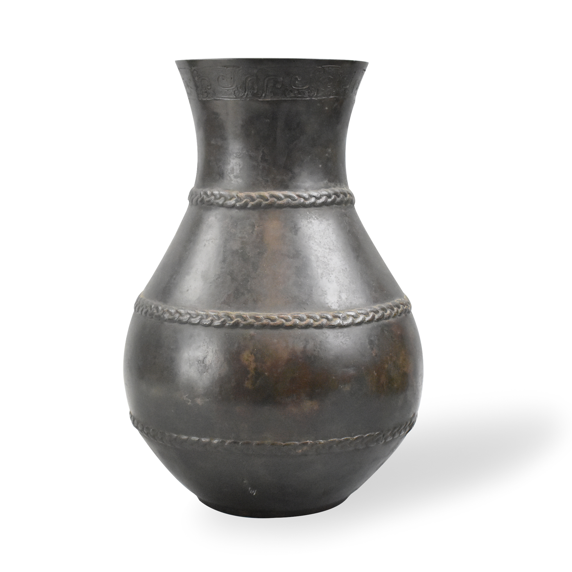 CHINESE BRONZE VASE W/ ROPE DESIGN,MING