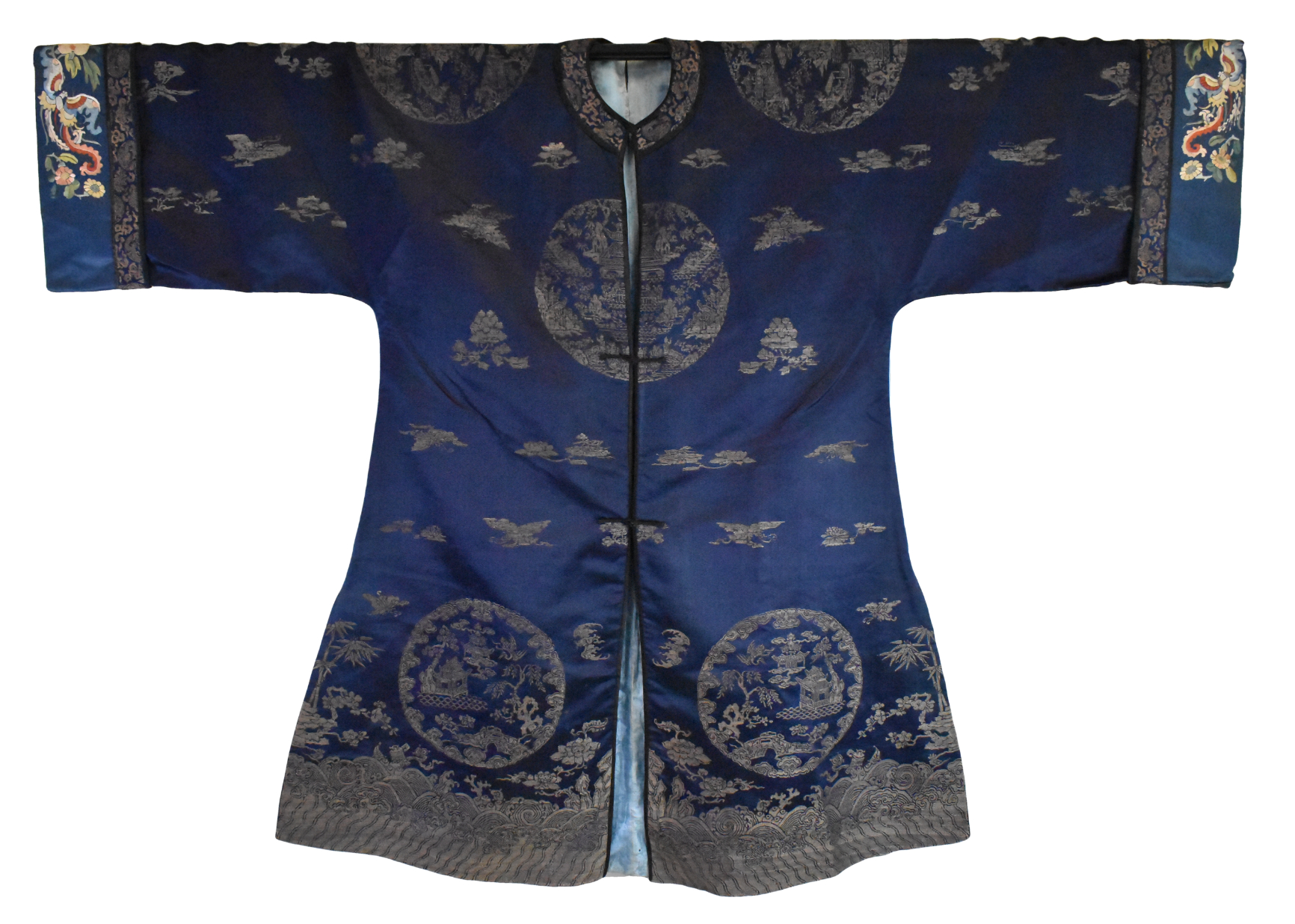 CHINESE BLUE EMBROIDERY ROBE, QING