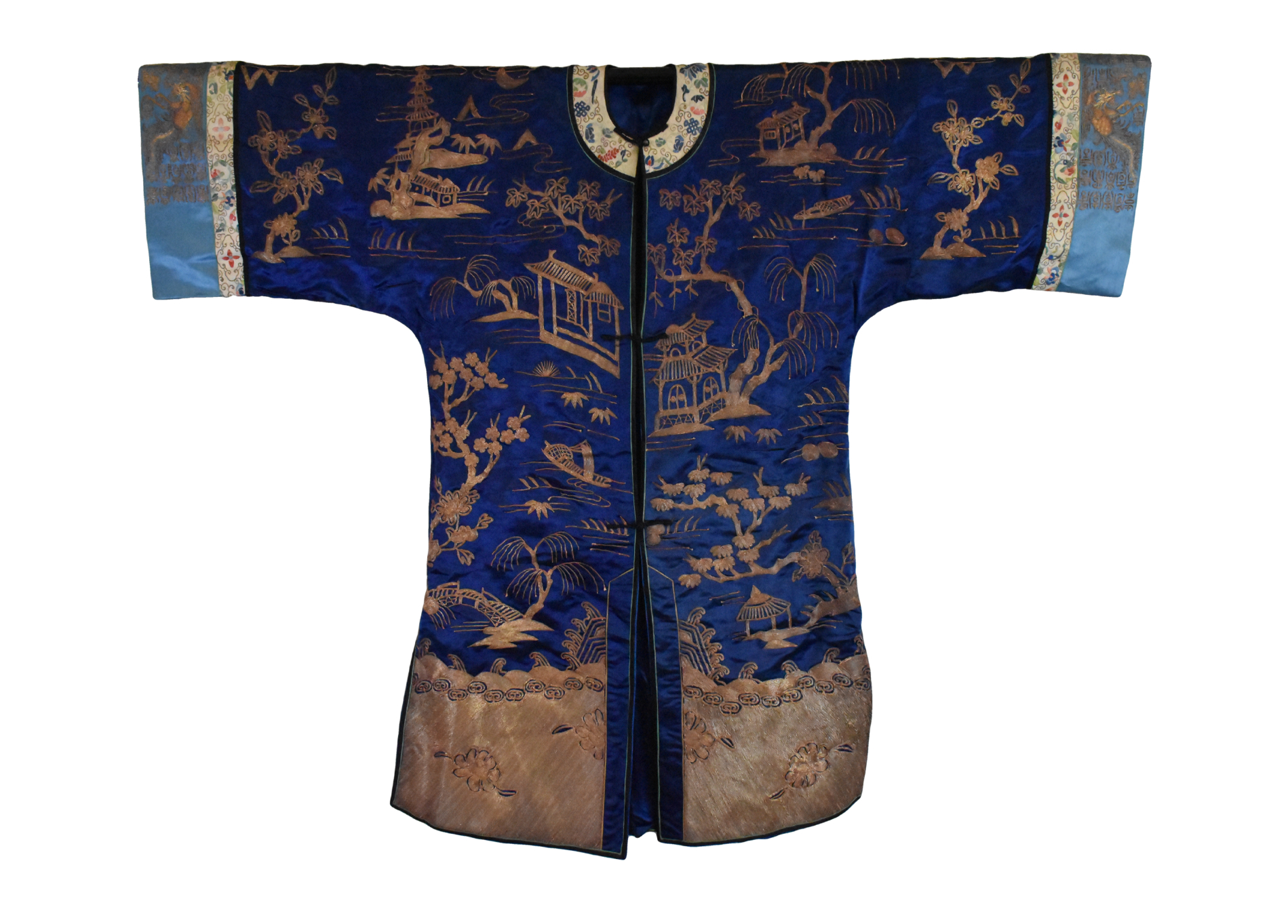 CHINESE BLUE EMBROIDERY ROBE W/